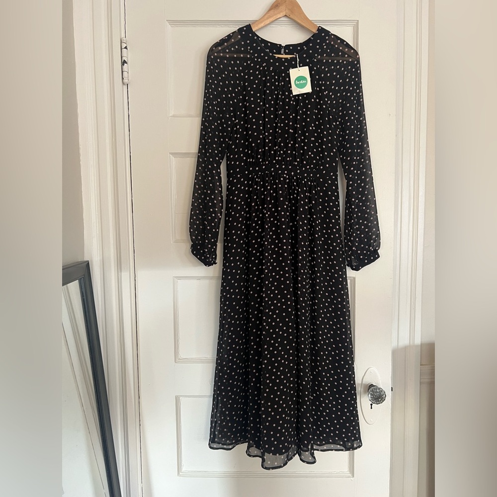 Boden Black Polka Dot Flowy Dress - NWT - Size 2